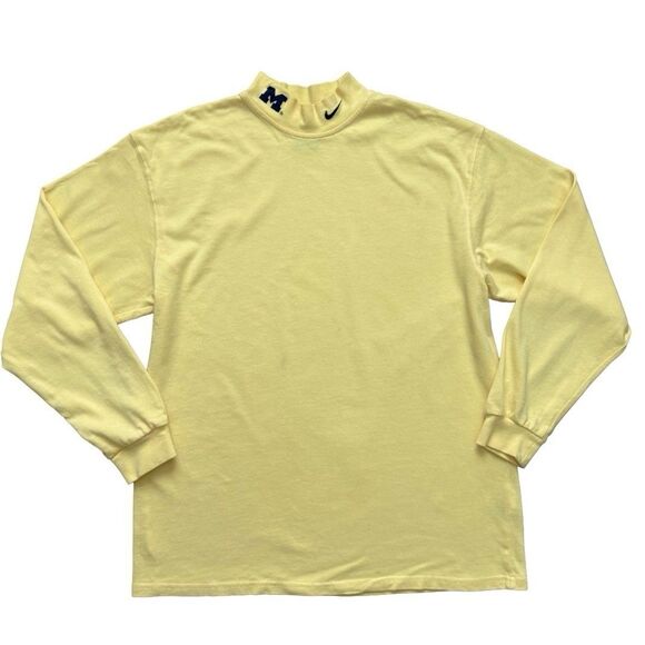 Vintage 90s Michigan Wolverine Shirt Mens M YelloW Long Sleeve Mock Neck - Picture 1 of 8